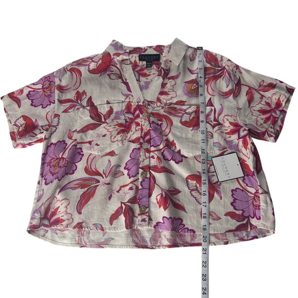 Laundry by Shelli Segal Womens Small Floral Linen Button Down Crop Shirt NWT - Picture 4 of 8